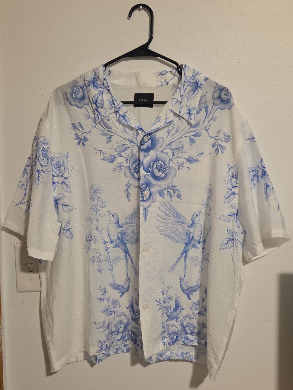 NWT PacSun White Shirt with Blue Floral & Bird Print